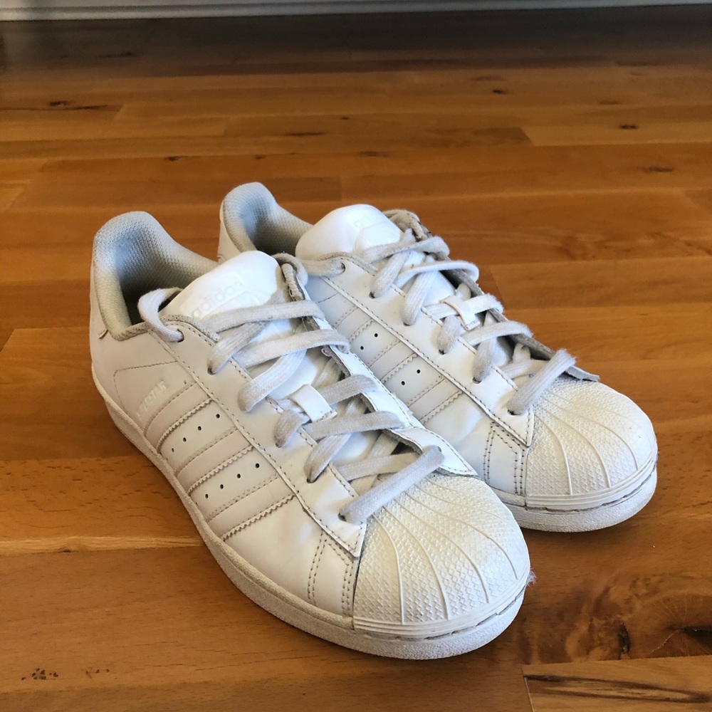 All White Adidas Superstars Sneakers